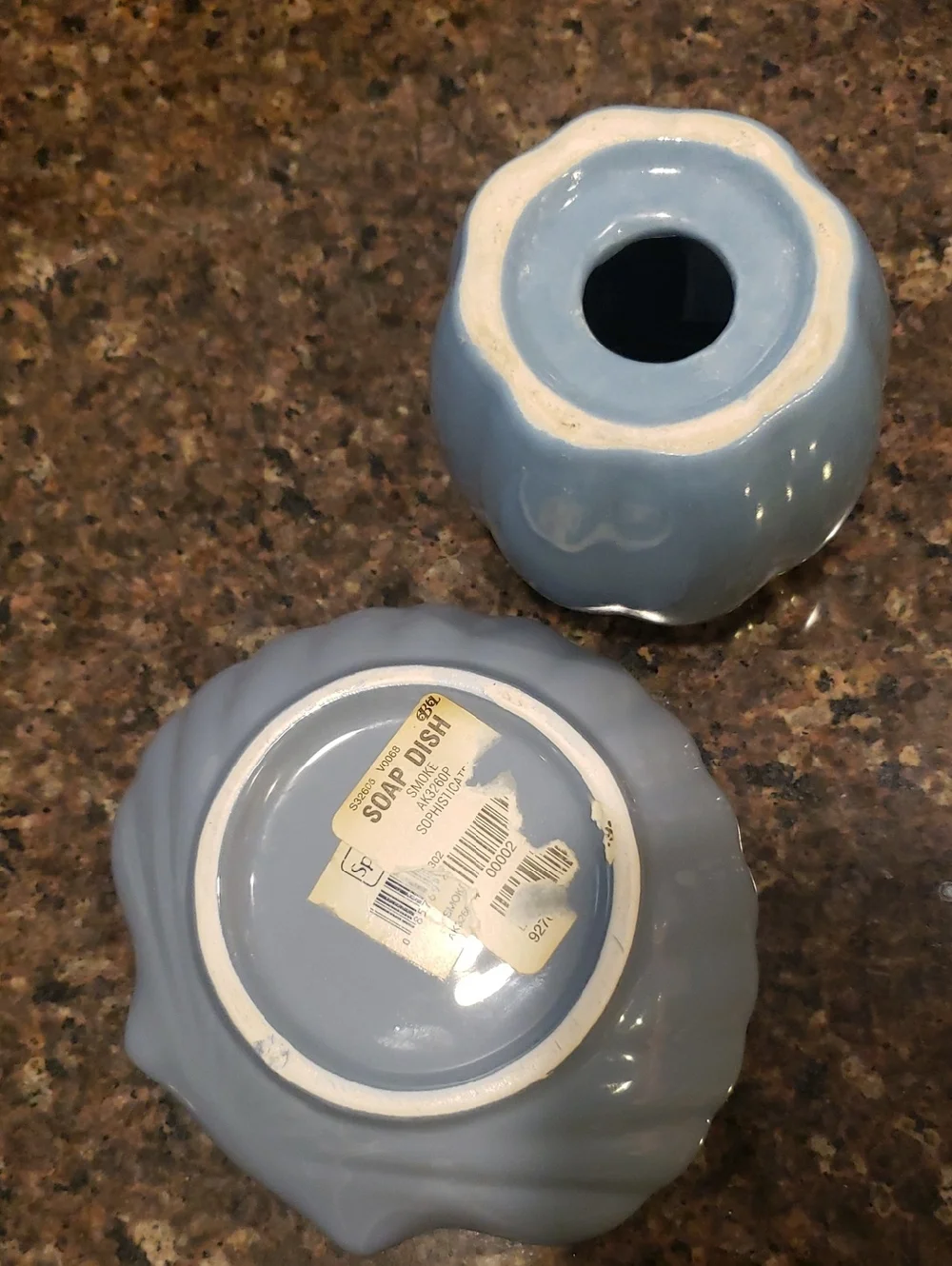 Blue Ceramic Bath Set Of 2 - Shell Soap Dish & Toothbrush Holder